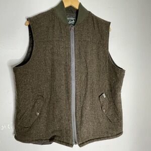 Woolrich Green Quilted Lining Wool Blend Shell Full Zip Vest Men's Size L